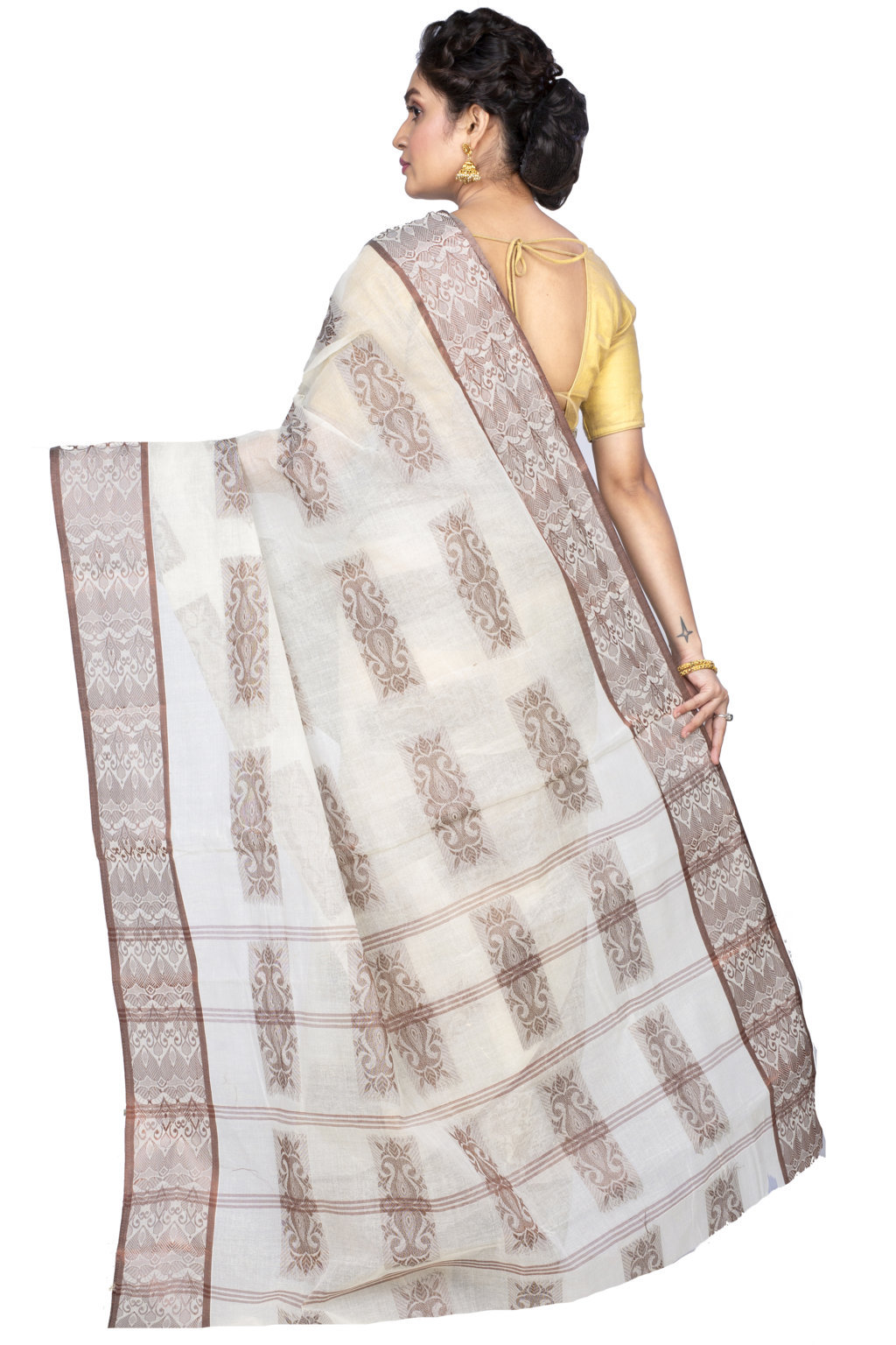 Off-White Pure Cotton Strip Suparna Tant Saree (163)